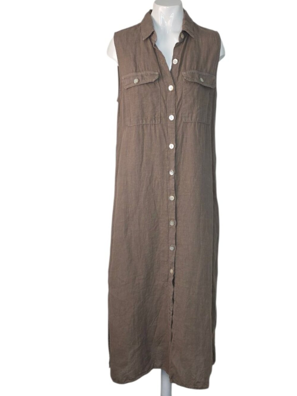 Cloth & Stone 100% Linen Button Front Dress, Brown, Pockets, Size Small